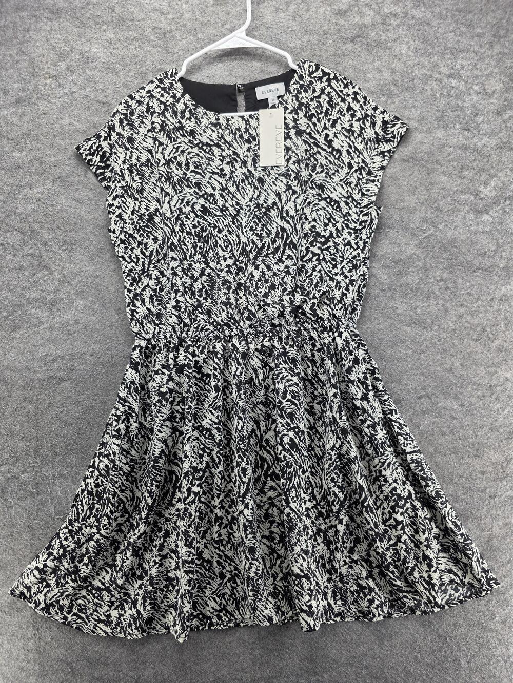 EVEREVE Dress Womens M Black Short Fit & Flare Animal Print Lined Workwear